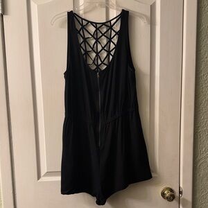 Material Girl Black Romper sleeveless zip up romper with Lattice Detail size XL